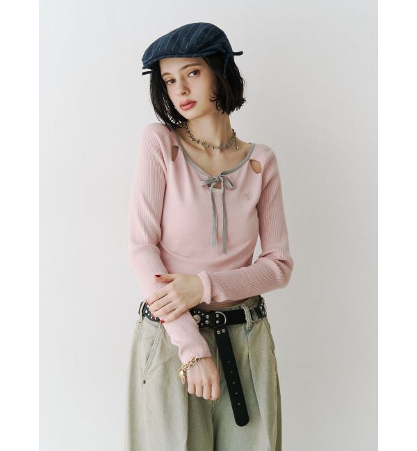 jouetie「オープンショルダーレイヤードニット」|ニット・セーター|ピンク