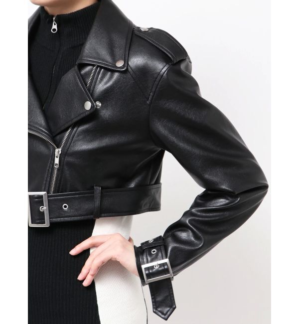 GYDA「Fake leather shortジャケット」|ライダースジャケット|