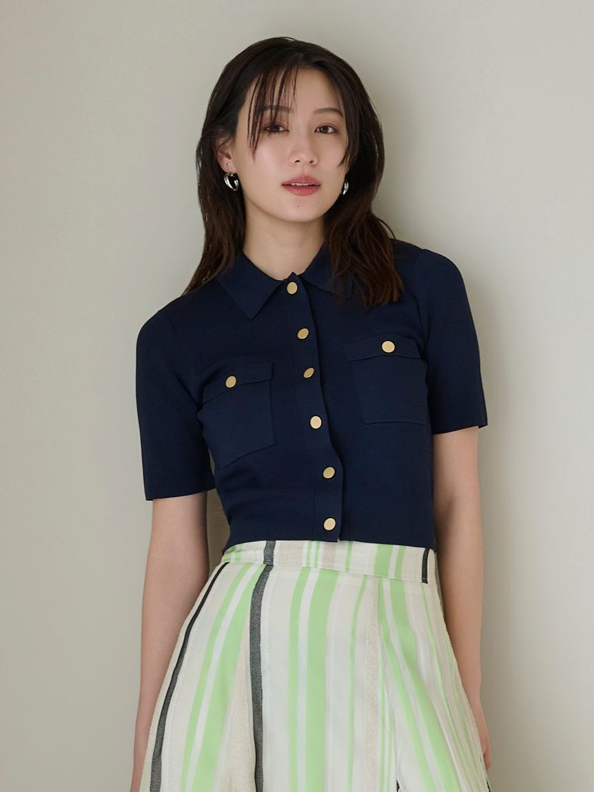 FRAY I.D「ポロカラーハーフスリーブニットカーディガン／ウォッシャブル・接触冷感」|カーディガン|