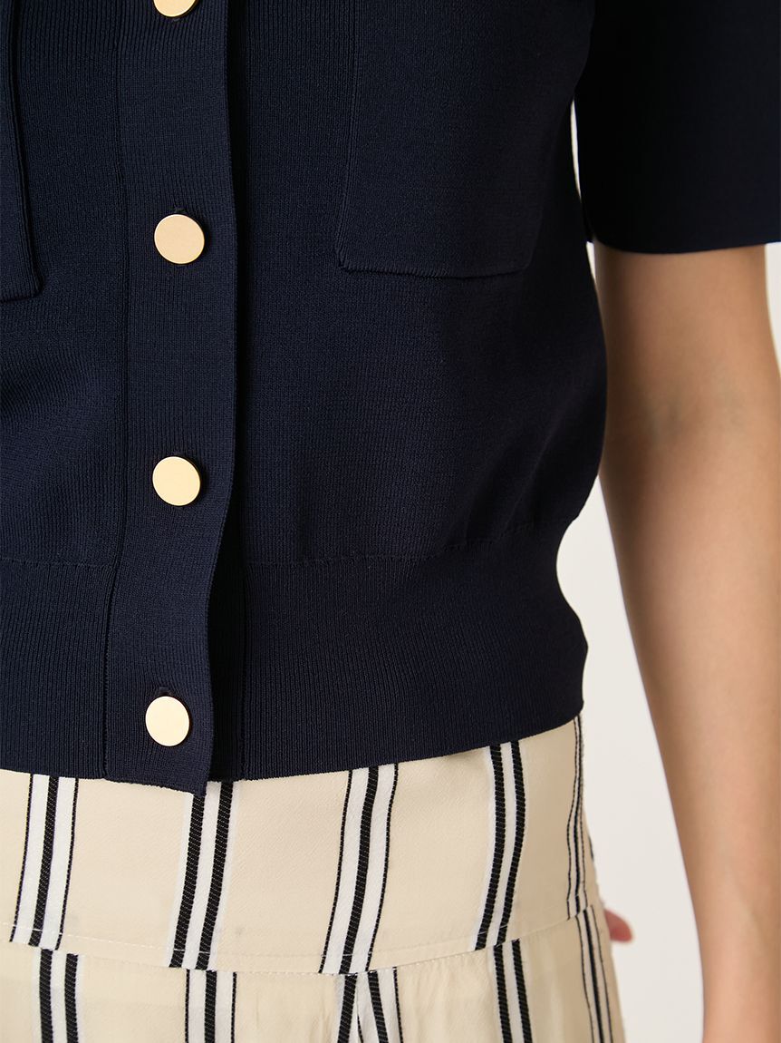 FRAY I.D「ポロカラーハーフスリーブニットカーディガン／ウォッシャブル・接触冷感」|カーディガン|