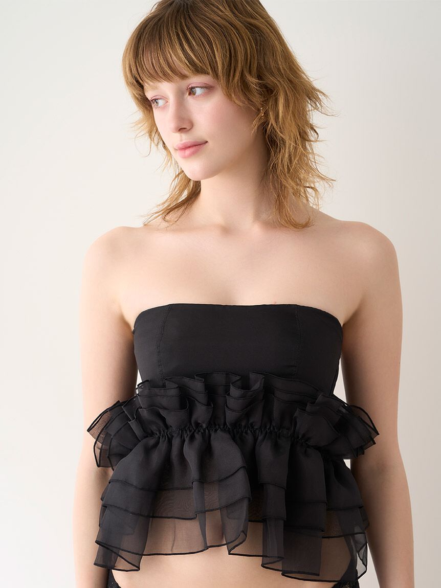 LILY BROWN Lingerie「【LILY BROWN Lingerie】マルチウェイライククロスストラップレスブラ/シルクフリル」|インナー|