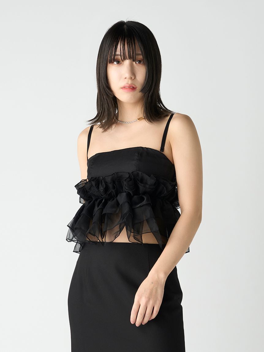 LILY BROWN Lingerie「【LILY BROWN Lingerie】マルチウェイライククロスストラップレスブラ/シルクフリル」|インナー|BLK