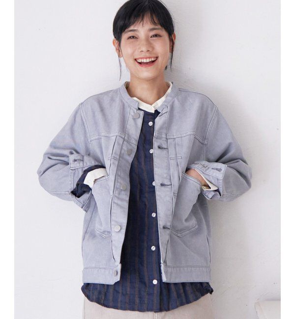 Lbc with Life「ＬＢＣデニムノーカラージャケット」|ブルゾン・スタジャン|ダークグレー