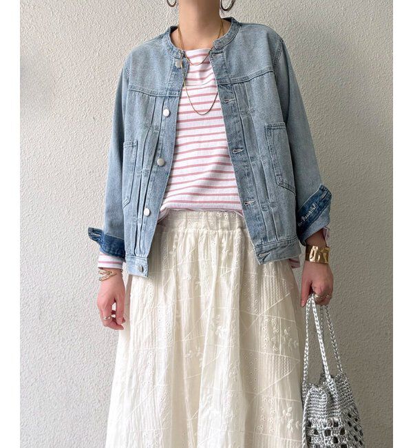 Lbc with Life「ＬＢＣデニムノーカラージャケット」|ブルゾン・スタジャン|ライトブルー