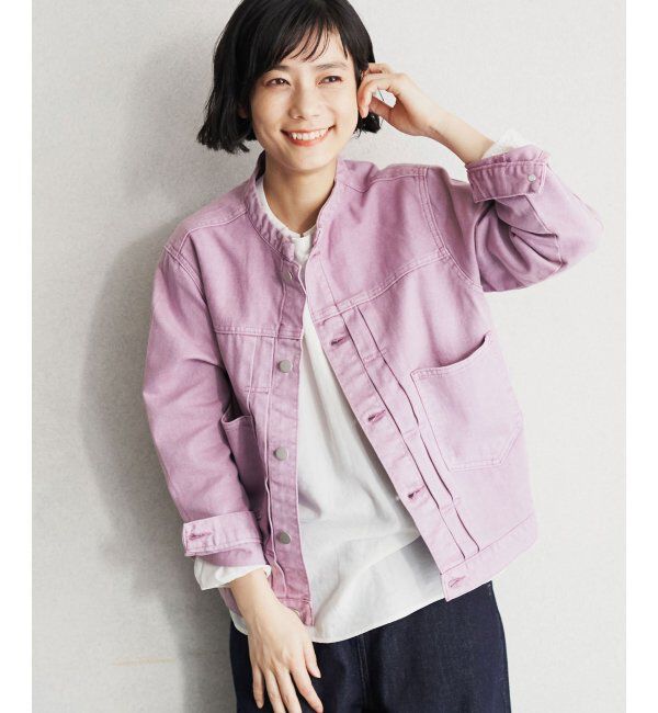 Lbc with Life「ＬＢＣデニムノーカラージャケット」|ブルゾン・スタジャン|ピンク