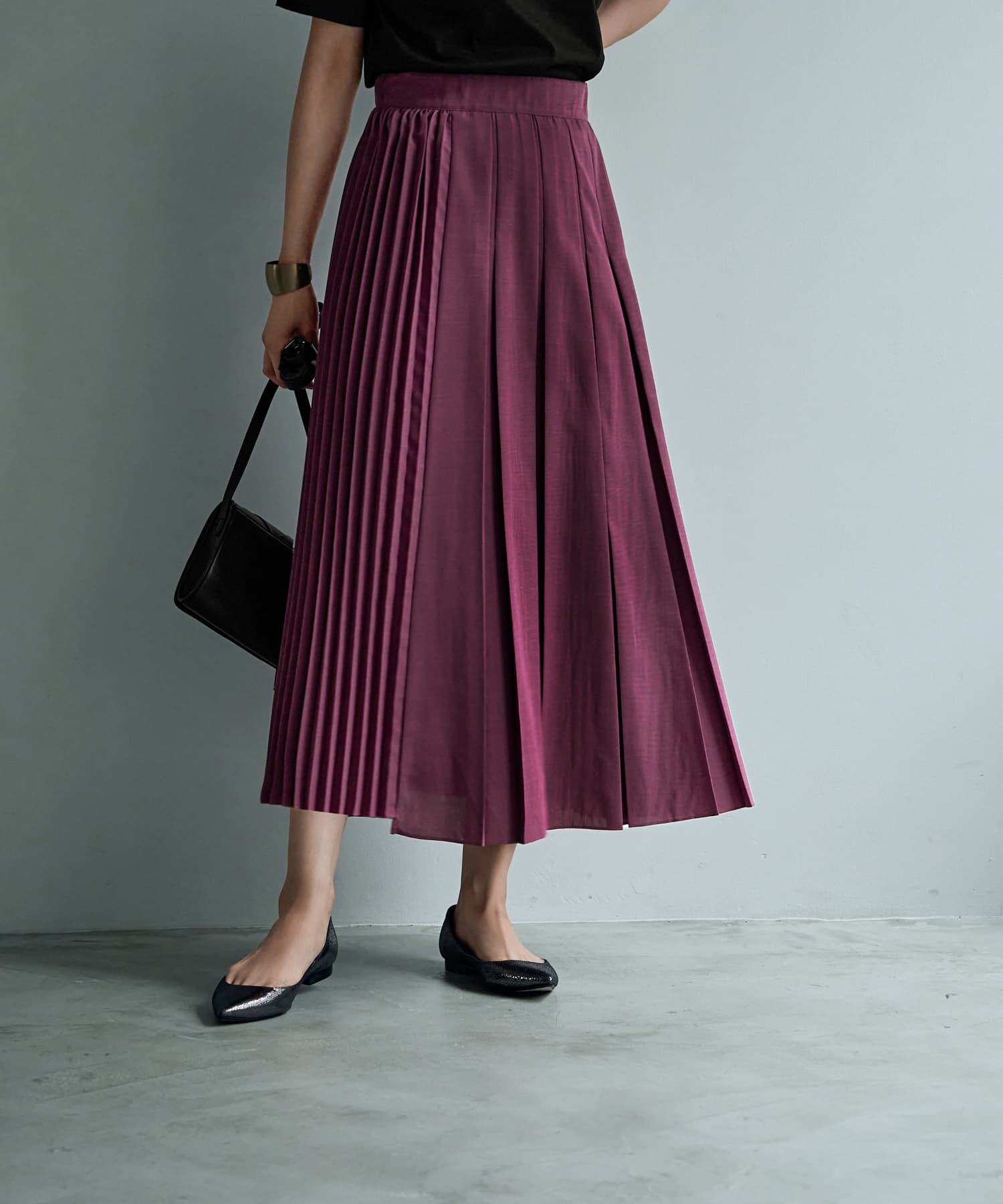 STYLE DELI「【LUXE】段差デザインプリーツスカート」|スカート|ダークオーキッド
