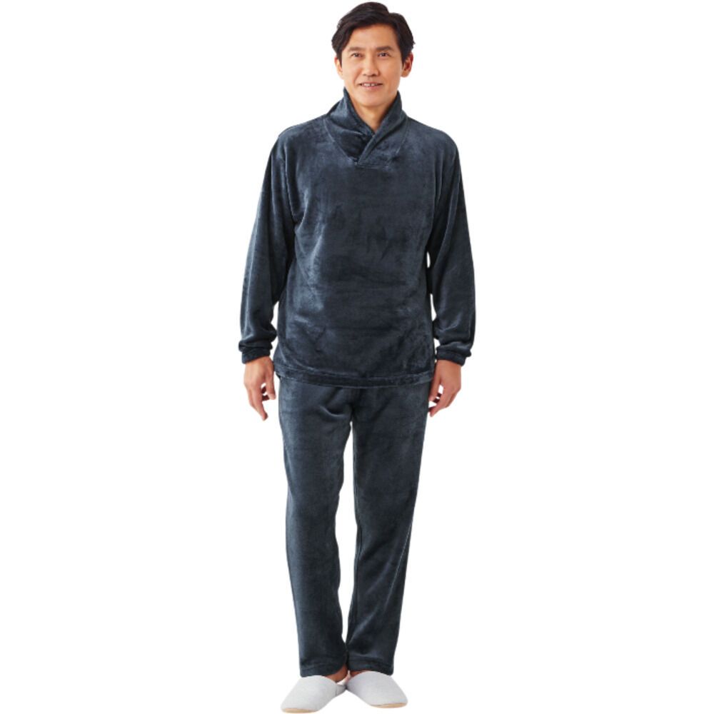 BACKYARD FAMILY「パジャマ 上下セット メンズ 通販 フリースパジャマ ふわふわ 長袖 部屋着 メンズパジャマ 大人」|ルームウェア|ブルー1