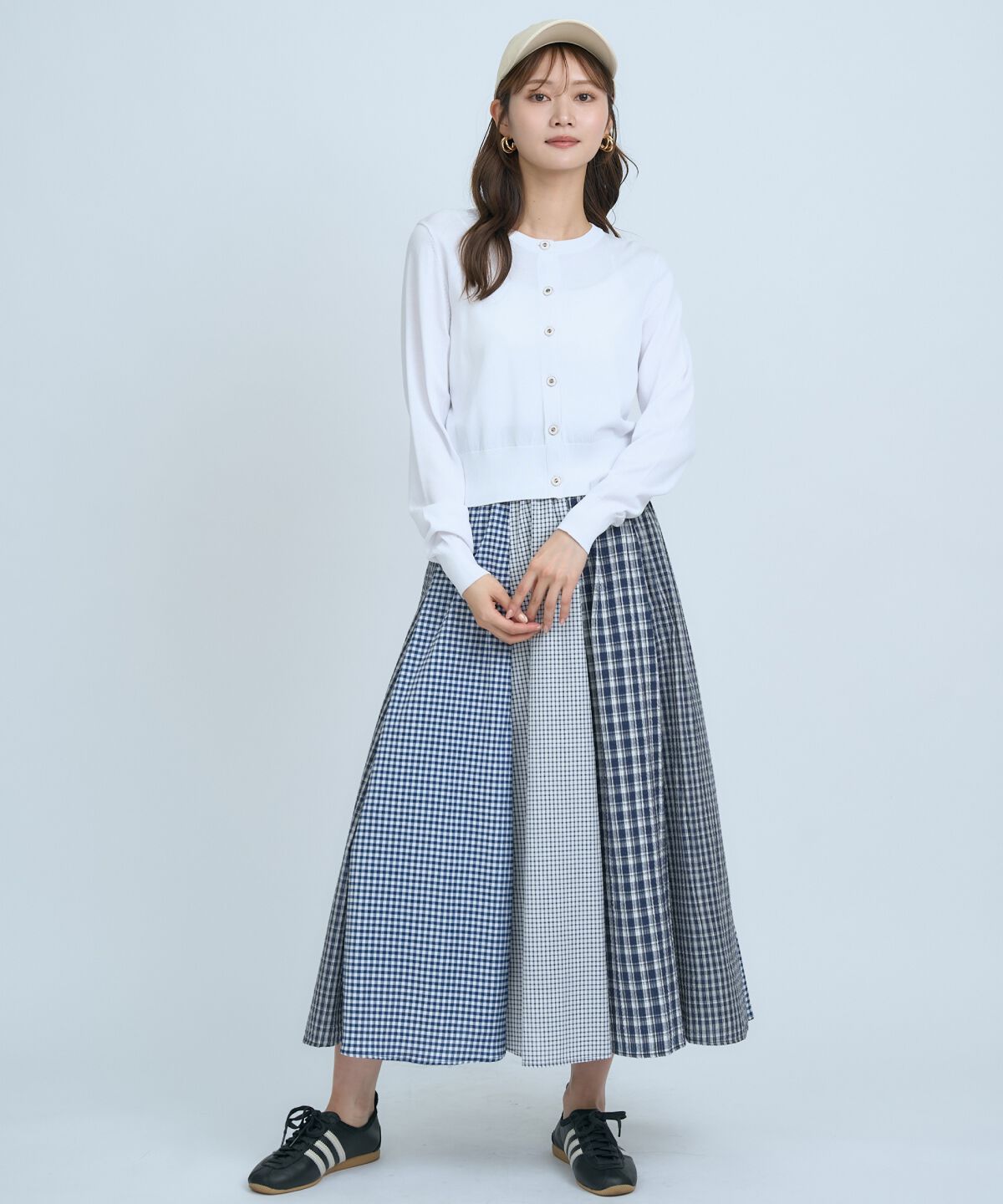 アンドクチュール「サッカーギンガム組み合わせスカート」|フレア|