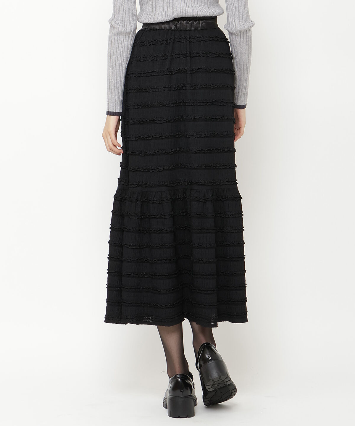 REDYAZEL「ベルトつきボーダーフリルスカート」|フレア|