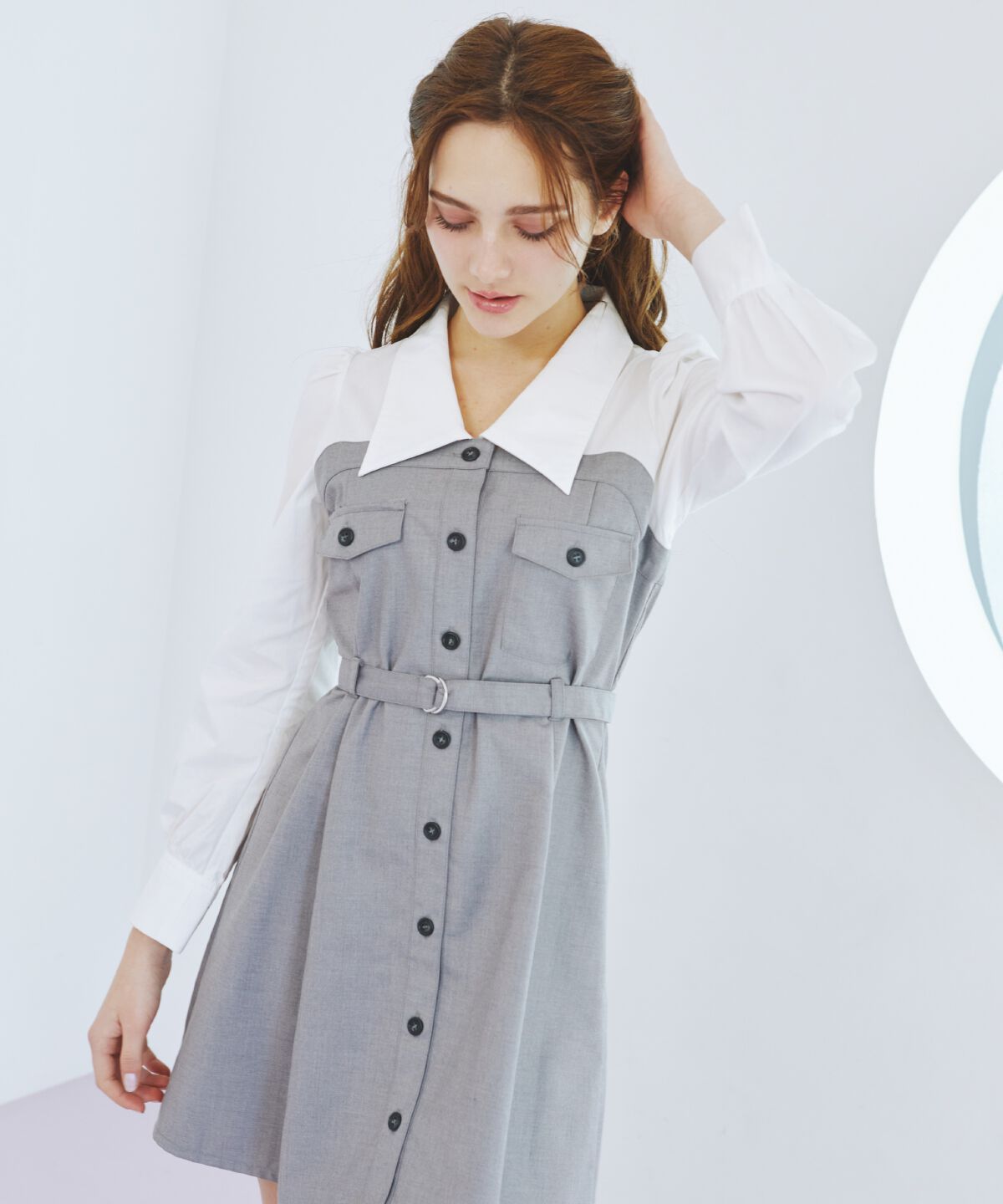 REDYAZEL「レイヤードデザインミニシャツワンピース」|ワンピース|