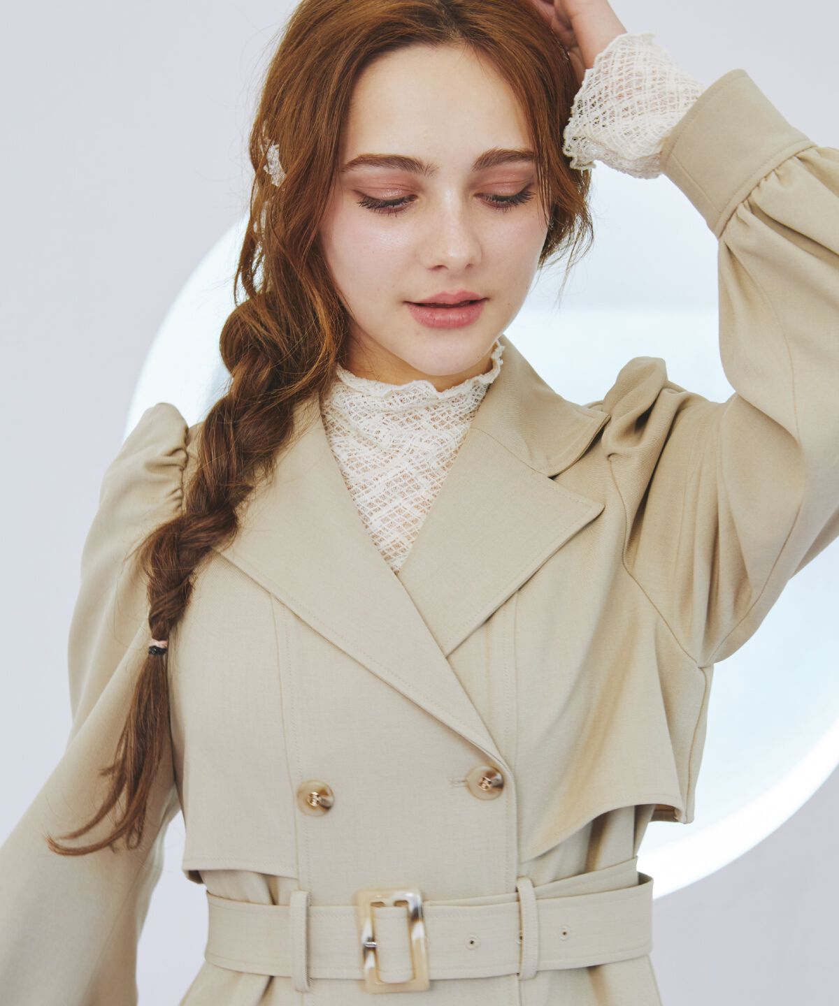 REDYAZEL「パフスリーブロングトレンチコート」|トレンチコート|