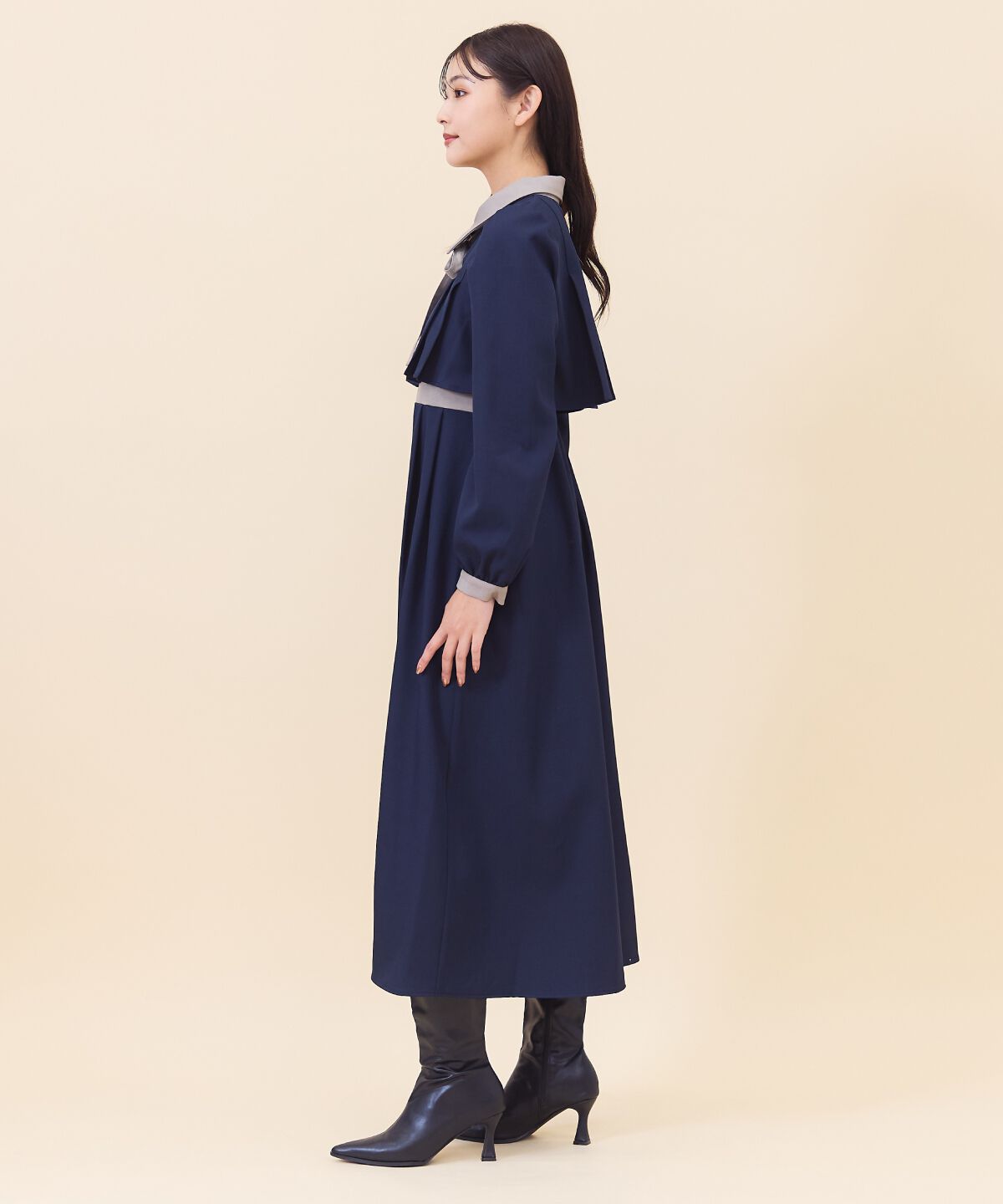 REDYAZEL「バイカラータックプリーツシャツワンピース」|ワンピース|