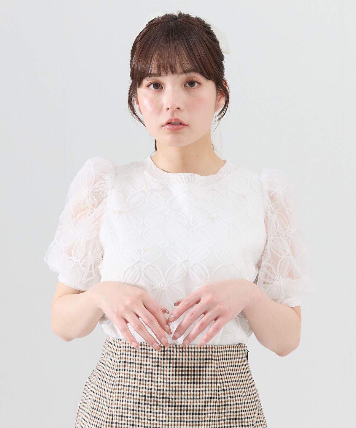 REDYAZEL「フラワーチュールドッキングニットトップス」|ニット・セーター|