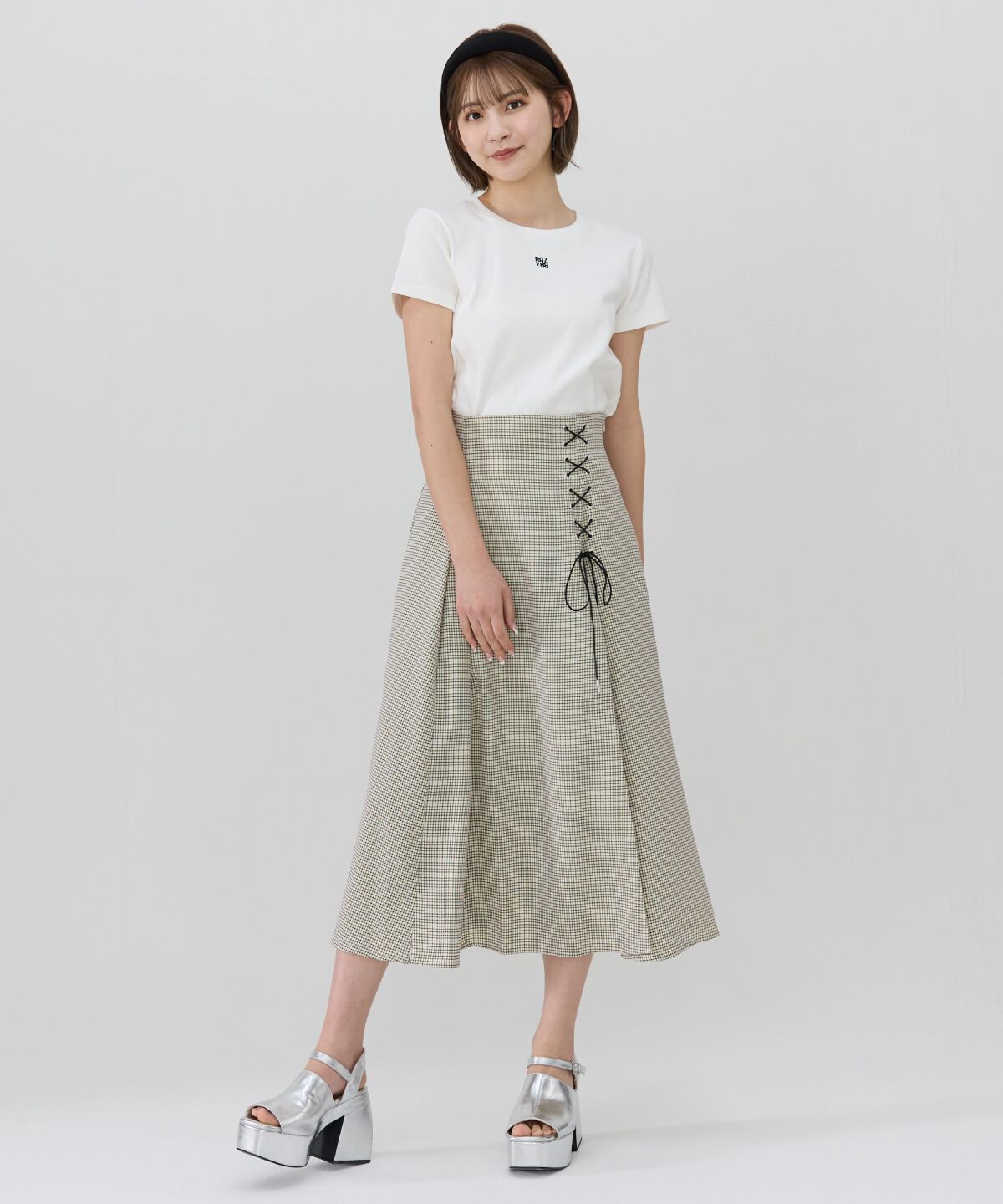 REDYAZEL「スピンドルスリットロングスカートスカート」|フレア|beige/ﾁｪｯｸ