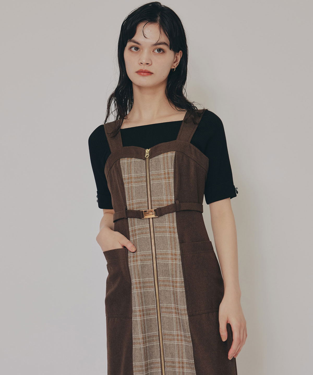 REDYAZEL「フロントジップバイカラーチェックワンピース」|ワンピース|