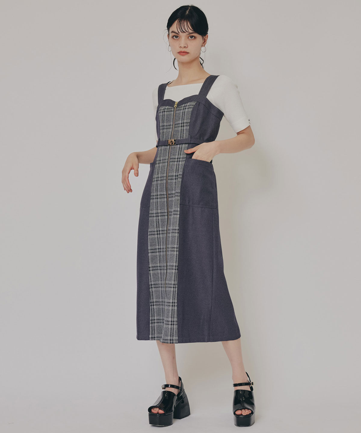 REDYAZEL「フロントジップバイカラーチェックワンピース」|ワンピース|