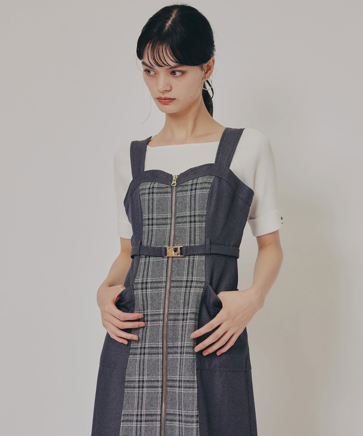 REDYAZEL「フロントジップバイカラーチェックワンピース」|ワンピース|