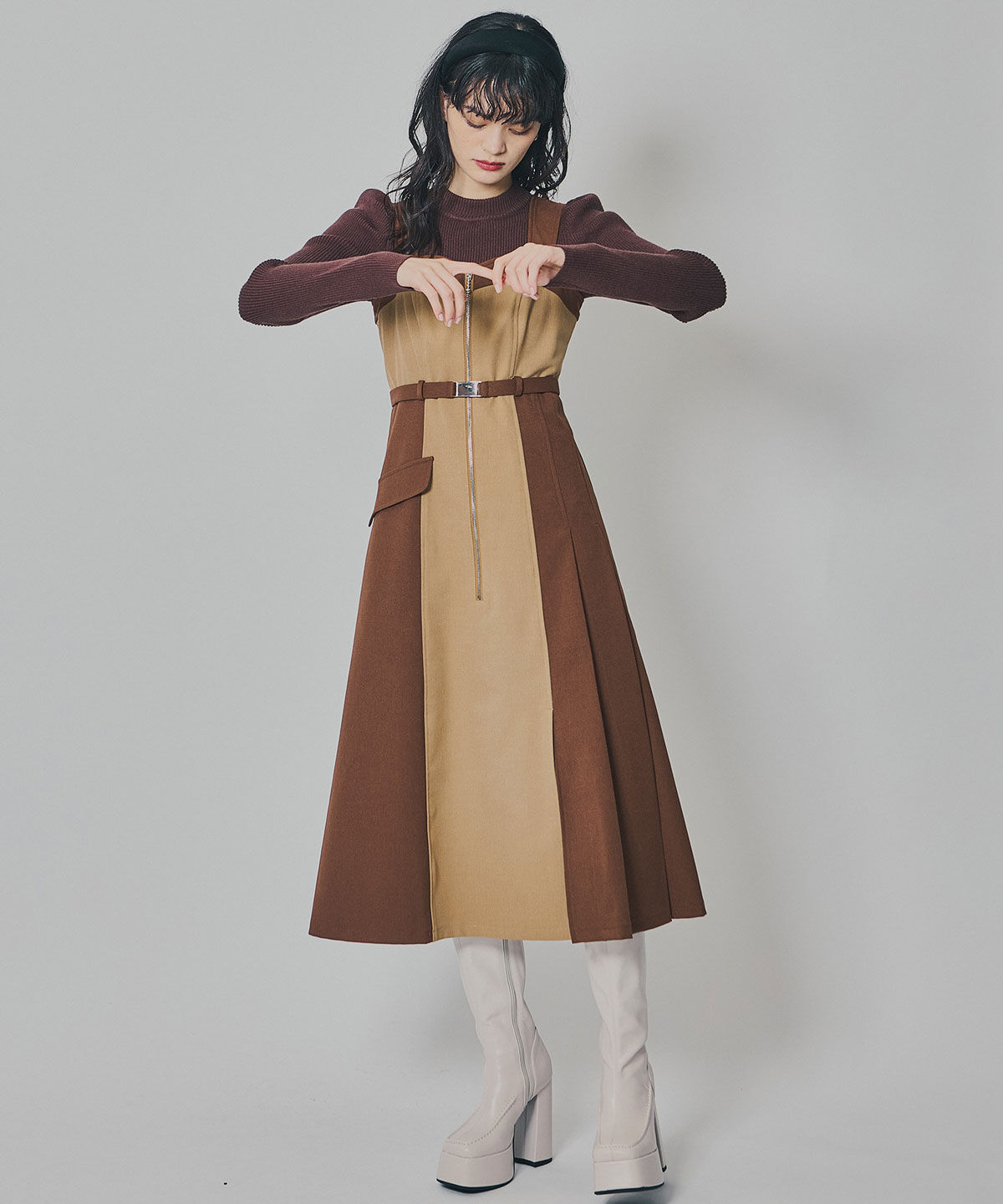 REDYAZEL「フロントジップバイカラージャンスカ」|ワンピース|