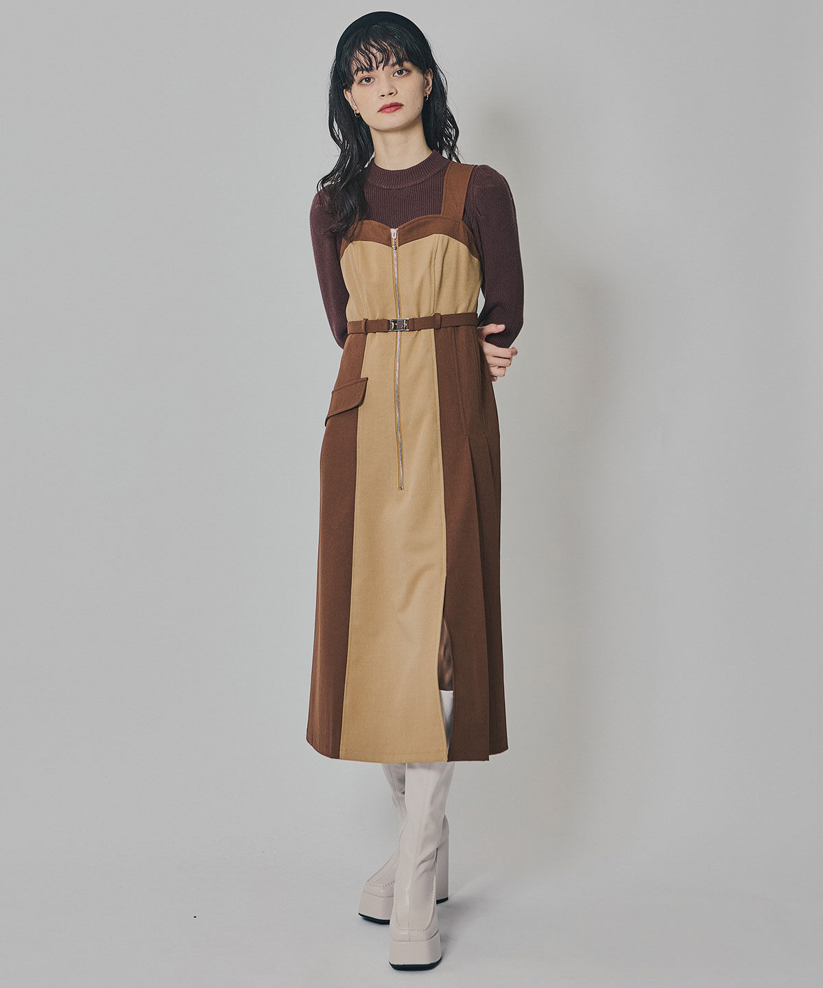 REDYAZEL「フロントジップバイカラージャンスカ」|ワンピース|