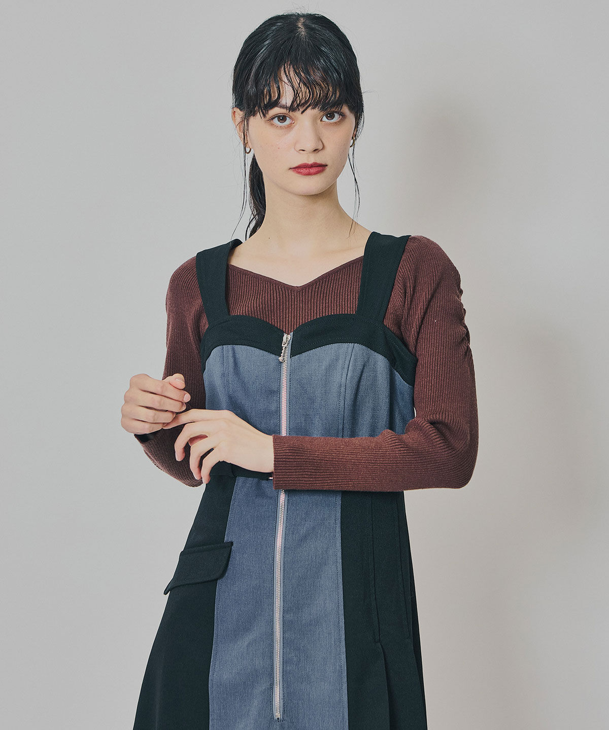 REDYAZEL「フロントジップバイカラージャンスカ」|ワンピース|