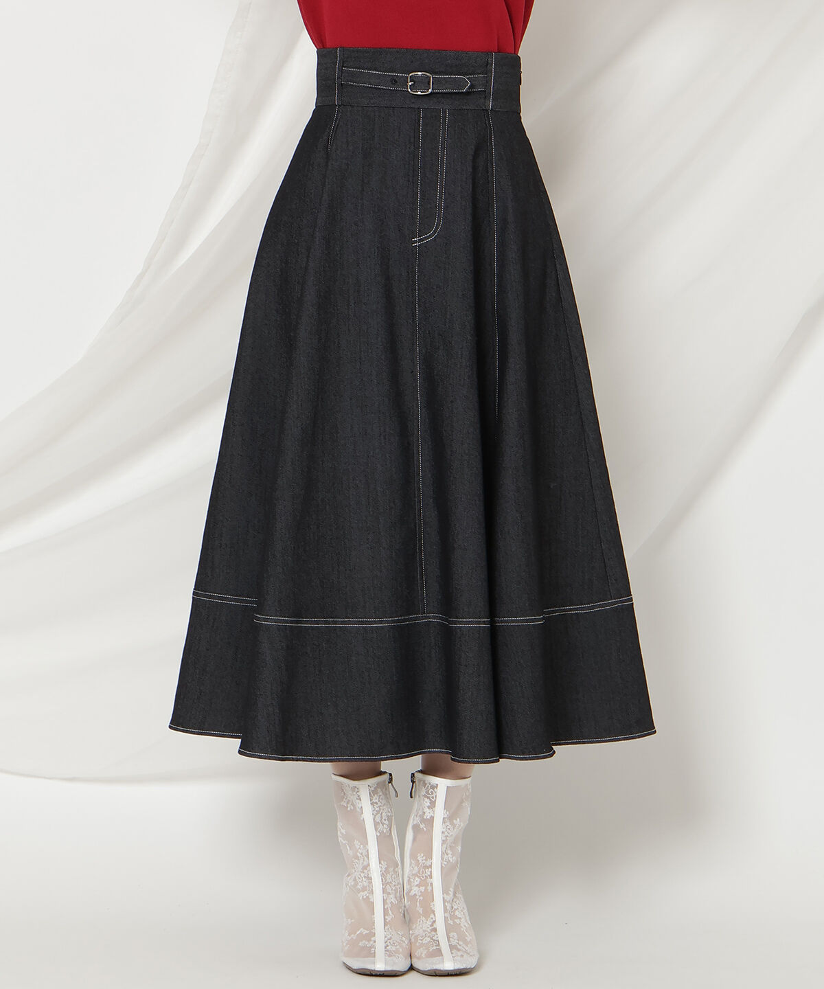 WILLSELECTION「ベルトデザインフレアデニムスカート」|スカート|