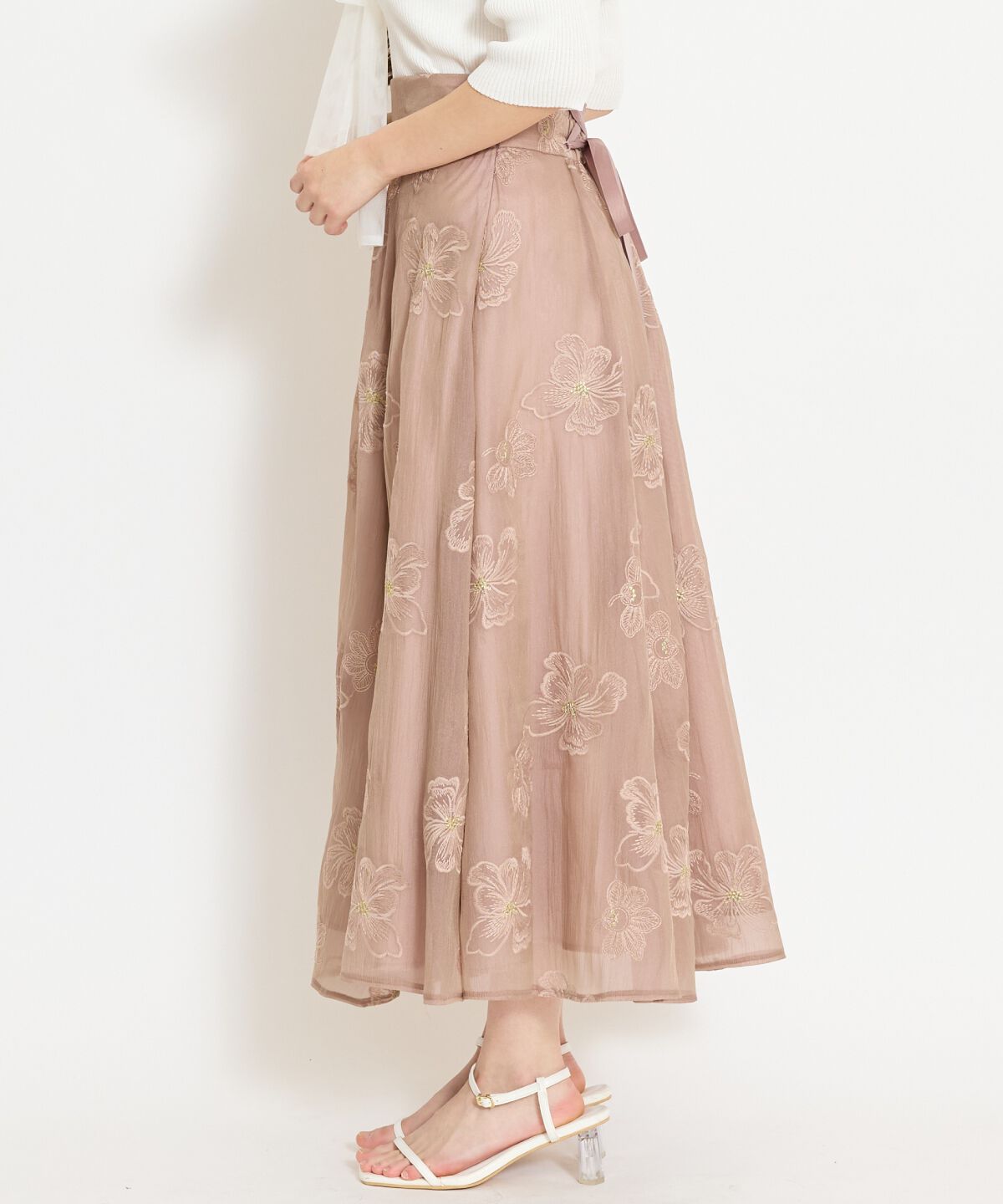 WILLSELECTION「フラワー刺繍シアースカート」|フレア|