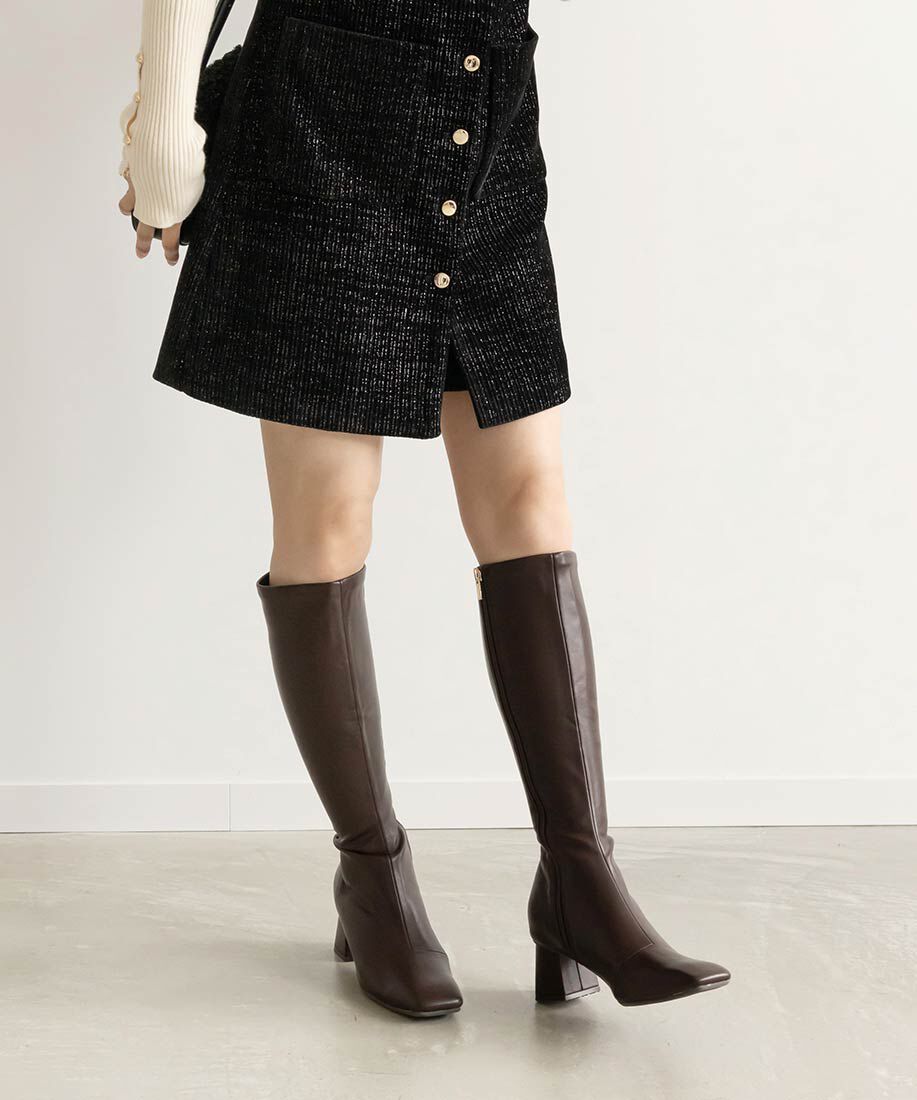  「晴雨兼用ソフトストレッチ WARM スクエアトゥロングブーツ」|ロングブーツ|