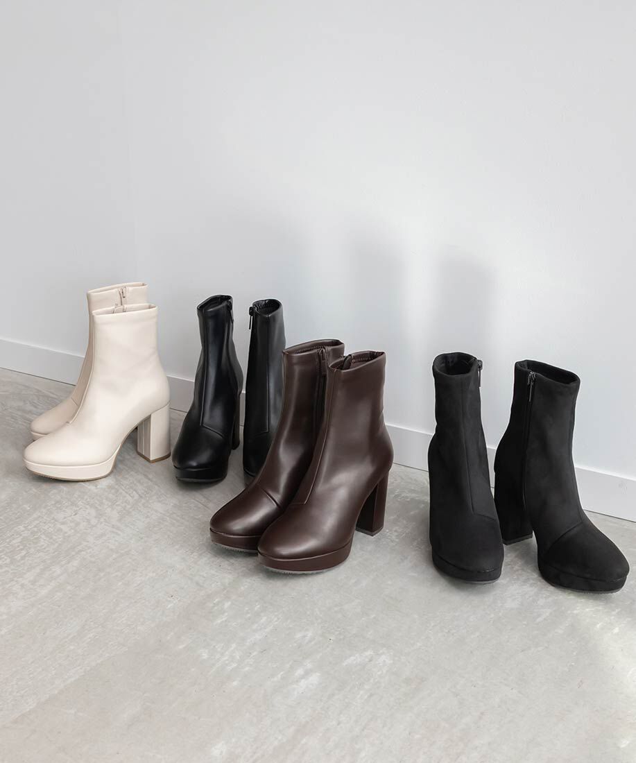  「晴雨兼用 チャンキーヒールベーシックショートブーツ」|ショートブーツ|