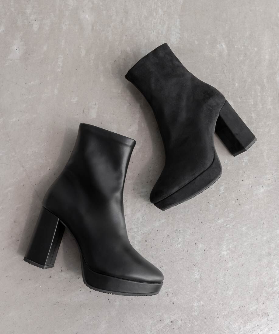  「晴雨兼用 チャンキーヒールベーシックショートブーツ」|ショートブーツ|