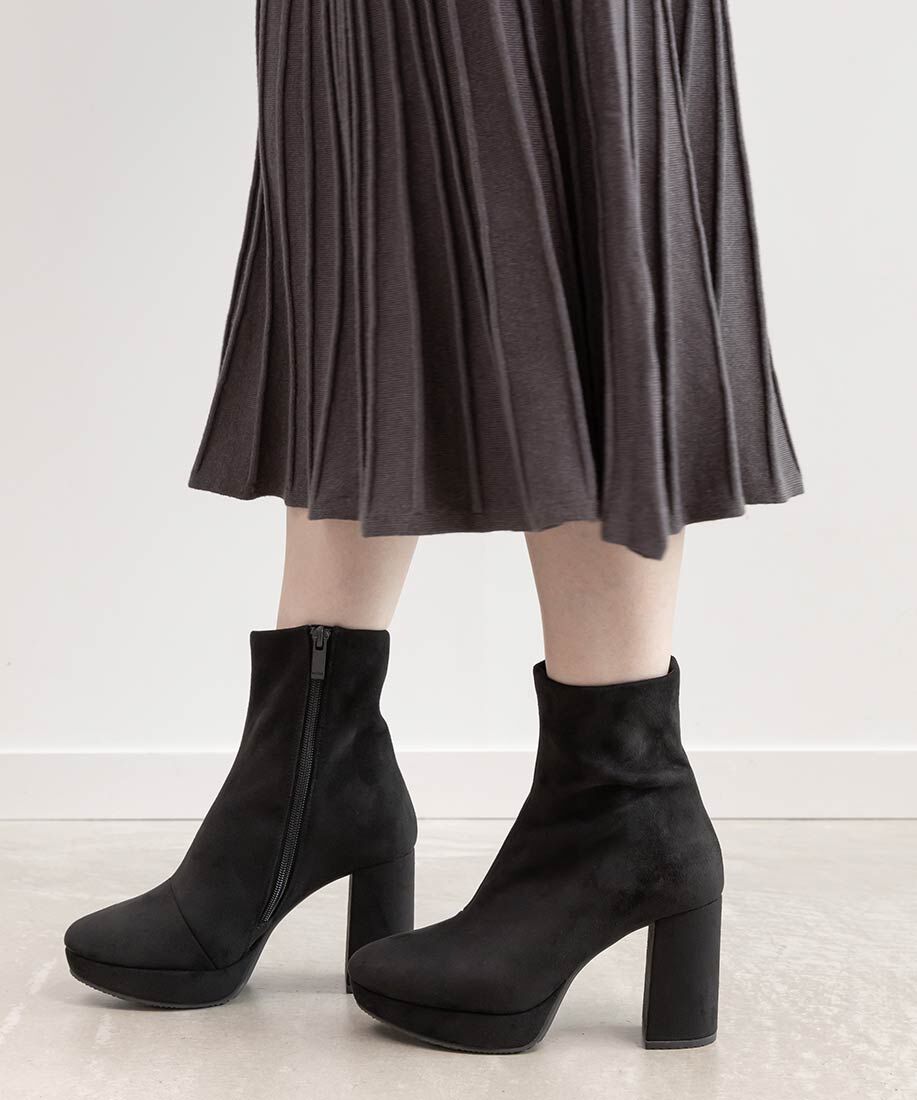  「晴雨兼用 チャンキーヒールベーシックショートブーツ」|ショートブーツ|