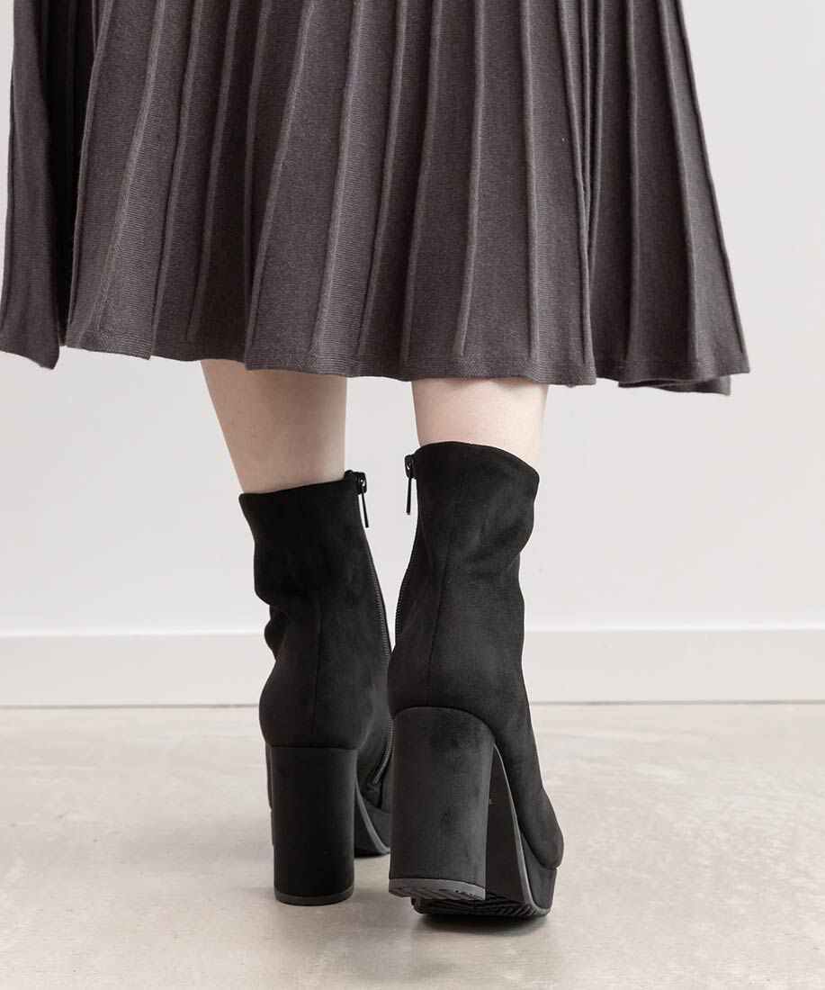  「晴雨兼用 チャンキーヒールベーシックショートブーツ」|ショートブーツ|