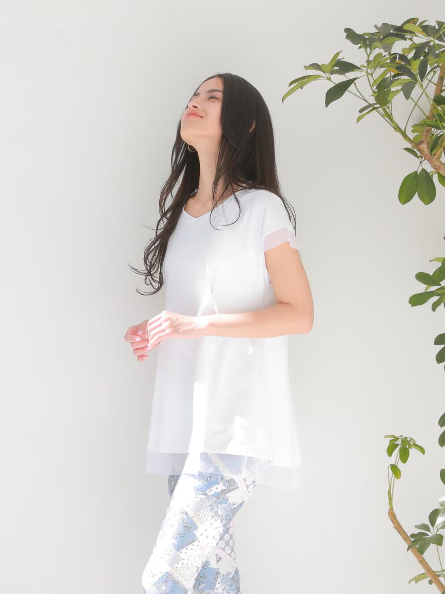 ALBOVE「UVカットタック入りメッシュフレアTシャツ」|スポーツ|