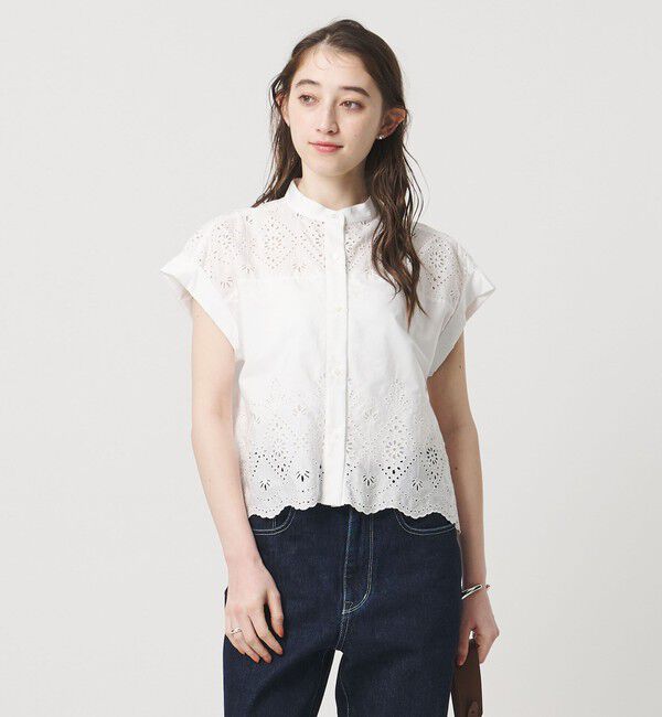 UNITED ARROWS「＜TICCA＞レース フレンチスリーブ シャツ」|シャツ・ブラウス|WHITE