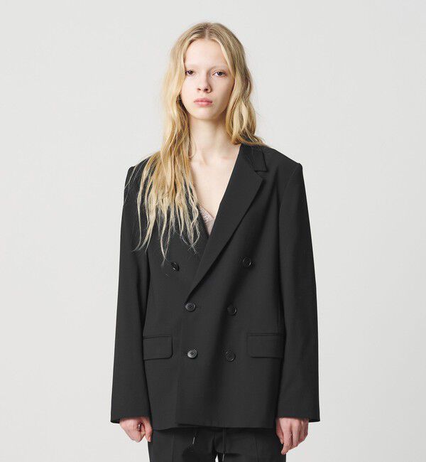 ATTISESSION「＜ATTISESSION＞ベルテッド ダブルブレスト ジャケット ブラック」|テーラードジャケット|BLACK
