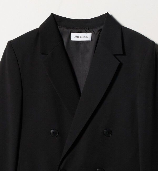 ATTISESSION「＜ATTISESSION＞ベルテッド ダブルブレスト ジャケット ブラック」|テーラードジャケット|