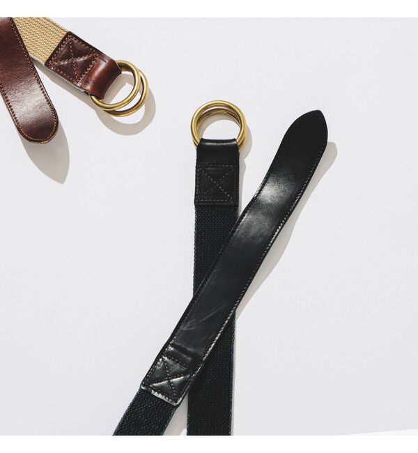 BEAMS PLUS「ARTS & CRAFTS / 別注 AGING W RING COMBI BELT」|ベルト|BLACK
