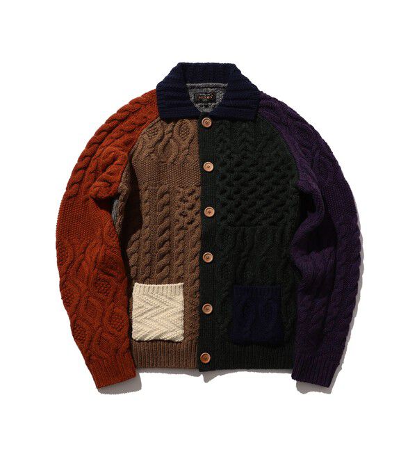 BEAMS PLUS「BEAMS PLUS / Cardigan Alan Patchwork」|カーディガン|MULTI