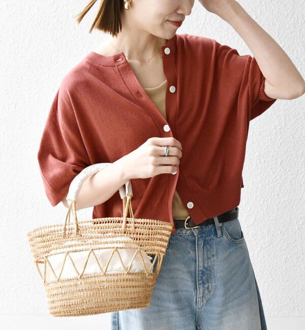 SHIPS any「SHIPS any:〈手洗い可能〉リネン ミックス ワイド パフ クルーネック シアー カーディガン」|カーディガン|