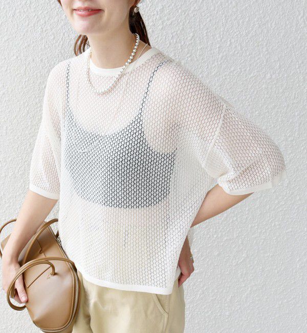 SHIPS for women「〈手洗い可能〉メッシュ編 半袖 ニット プルオーバー」|ニット・セーター|