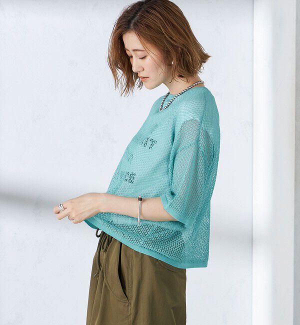 SHIPS for women「〈手洗い可能〉メッシュ編 半袖 ニット プルオーバー」|ニット・セーター|