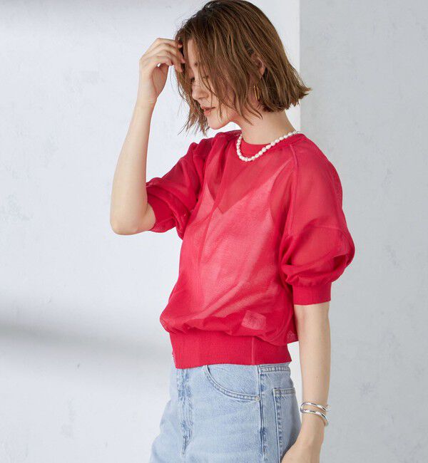 SHIPS for women「〈手洗い可能〉シアー ラメ 半袖 サマー ニット」|ニット・セーター|