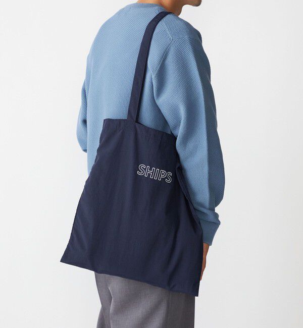 SHIPS「【WEB限定】SHIPS: パッカブル ナイロン SHIPSロゴ エンブロイダリー トート バッグ」|トートバッグ|ネイビー