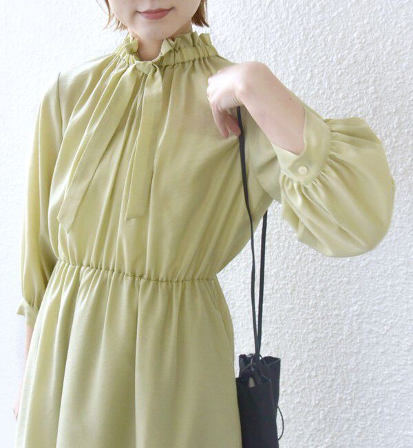 SHIPS for women「〈手洗い可能〉ネック ギャザー 7分袖 ボウタイ ワンピース」|ワンピース|