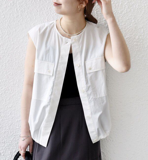 SHIPS any「SHIPS any:〈洗濯機可能〉ポプリン フレンチスリーブ ポケット ドロスト シャツ」|シャツ・ブラウス|