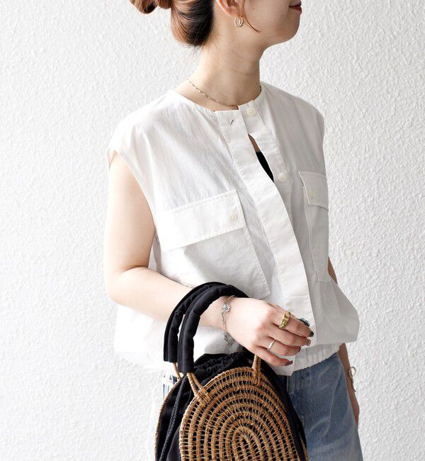 SHIPS any「SHIPS any:〈洗濯機可能〉ポプリン フレンチスリーブ ポケット ドロスト シャツ」|シャツ・ブラウス|