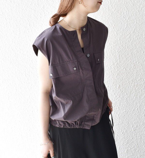 SHIPS any「SHIPS any:〈洗濯機可能〉ポプリン フレンチスリーブ ポケット ドロスト シャツ」|シャツ・ブラウス|