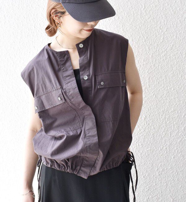 SHIPS any「SHIPS any:〈洗濯機可能〉ポプリン フレンチスリーブ ポケット ドロスト シャツ」|シャツ・ブラウス|