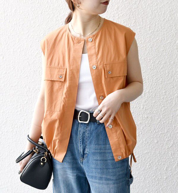 SHIPS any「SHIPS any:〈洗濯機可能〉ポプリン フレンチスリーブ ポケット ドロスト シャツ」|シャツ・ブラウス|オレンジ