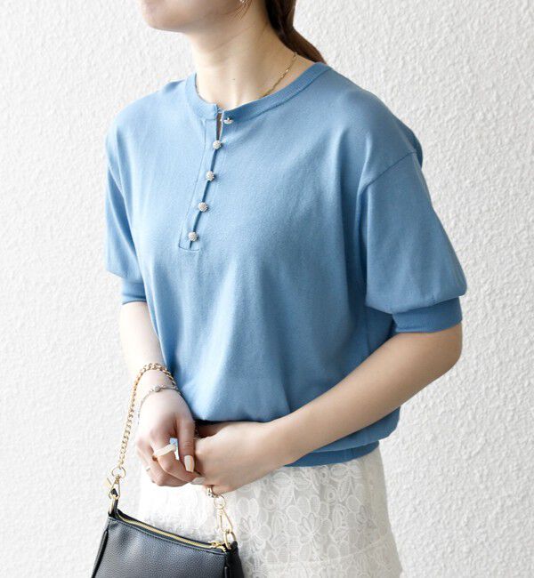 SHIPS any「《一部予約》SHIPS any:〈接触冷感/手洗い可能〉ビジュー ヘンリーネック ニット プルオーバー」|ニット・セーター|