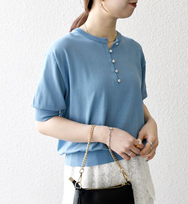 SHIPS any「《一部予約》SHIPS any:〈接触冷感/手洗い可能〉ビジュー ヘンリーネック ニット プルオーバー」|ニット・セーター|